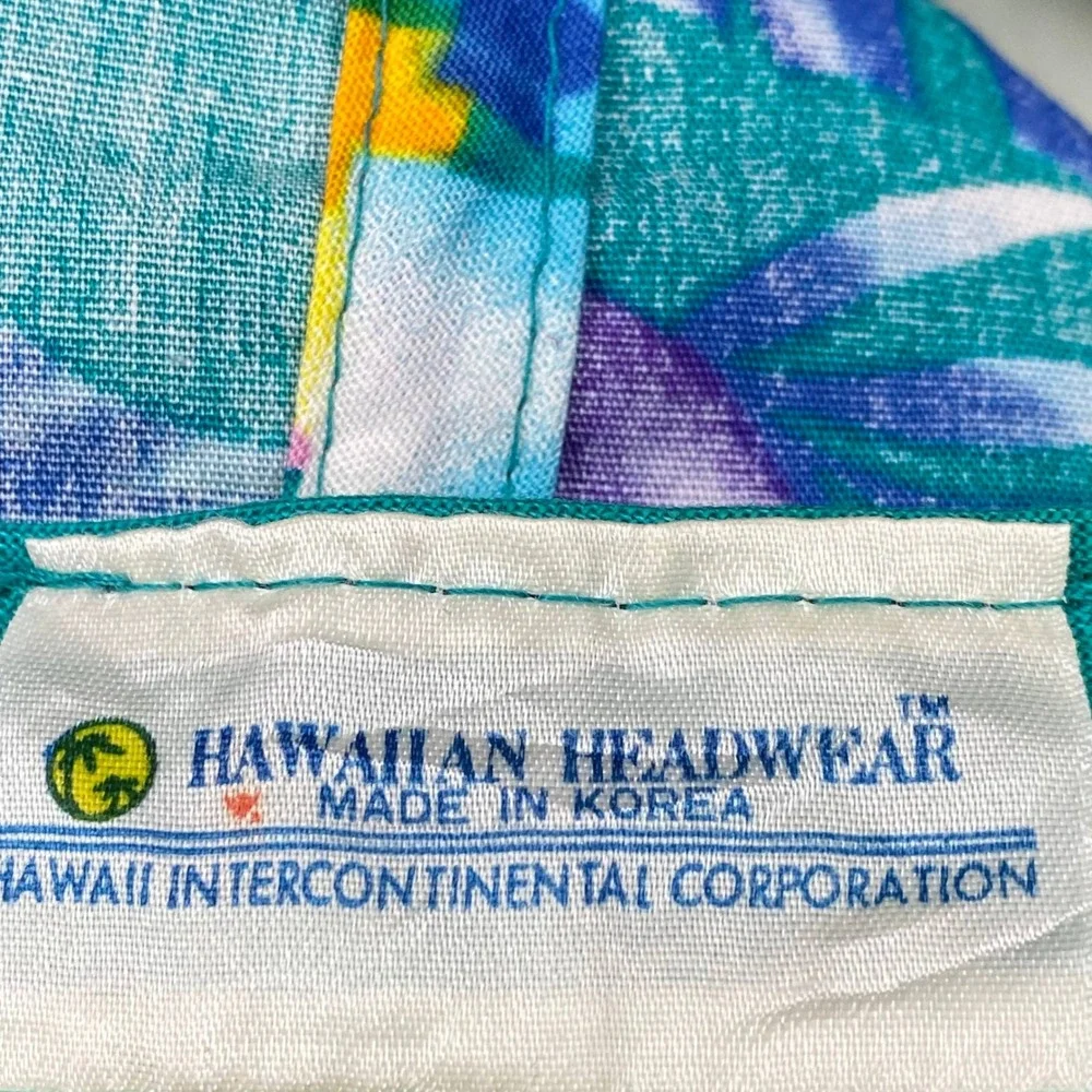 VTG Hawaii Hat Hawaiian Headwear Snapback Cap Floral Tropical Teal 80s 90s Rope